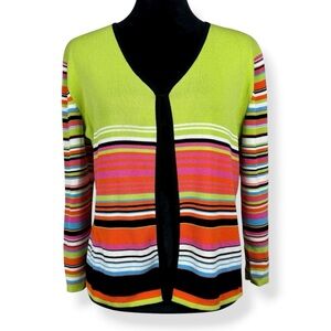 M.T.W.T. 9-5 Cardigan Sweater Green Pink Knit Womens Size XL